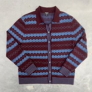 Todd Snyder Wool 🐑 Knit Polo Cardigan in Maroon and Blue